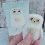 Cute Felt Owl Ornament - cream and pink mini owl - BoxRoomBazaar