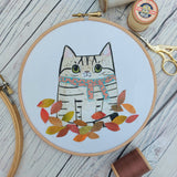 Autumn Tabby cat hoop art