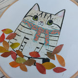 Autumn Tabby cat hoop art