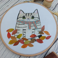 Autumn Tabby cat hoop art