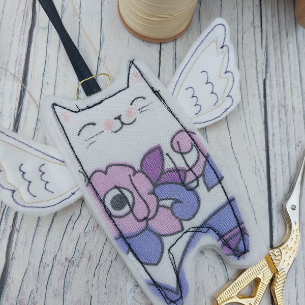 Vintage fabric angel cat decoration