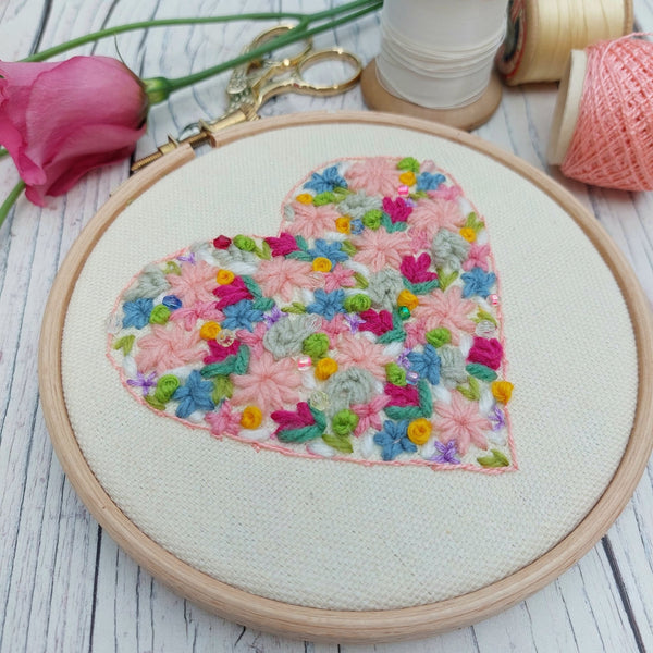 Embroidered Heart hoop. Pretty floral hoop art. - BoxRoomBazaar