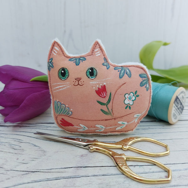 Folk art fabric cat ornament - BoxRoomBazaar