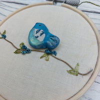 Blue clay bird hoop art - BoxRoomBazaar