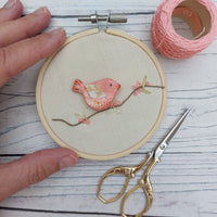 Pretty pink clay bird hoop art