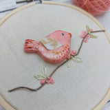 Pretty pink clay bird hoop art