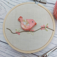 Pretty pink clay bird hoop art