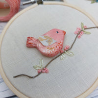 Pretty pink clay bird hoop art