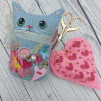 Quirky Blue cat and felt heart