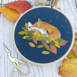 Sleeping fox hoop art.