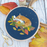 Sleeping fox hoop art.