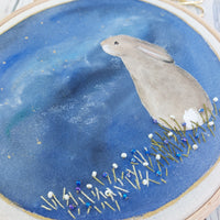 Star gazing rabbit - starry skies hoop art