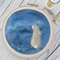 Star gazing rabbit - starry skies hoop art