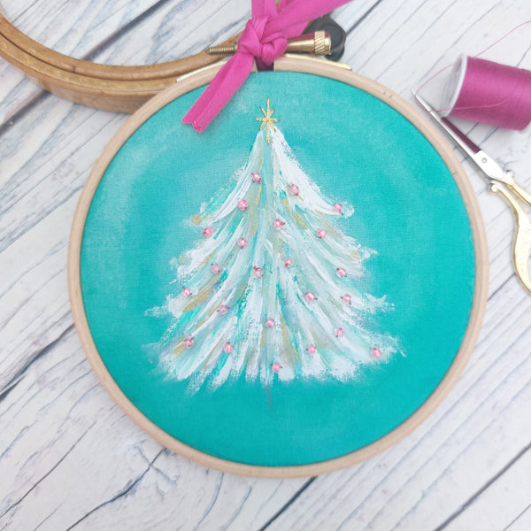 Christmas tree hoop art