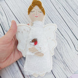 Angel with a robin. Handmade decoration.