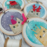 Meowy Christmas- colourful Christmas Cat hoop art - Christmas Decor