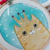 Meowy Christmas- colourful Christmas Cat hoop art - Christmas Decor