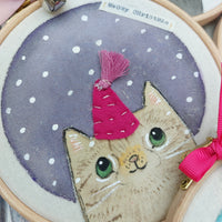 Meowy Christmas- colourful Christmas Cat hoop art - Christmas Decor