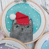 Meowy Christmas- colourful Christmas Cat hoop art - Christmas Decor