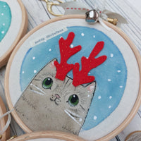 Meowy Christmas- colourful Christmas Cat hoop art - Christmas Decor