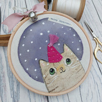 Meowy Christmas- colourful Christmas Cat hoop art - Christmas Decor