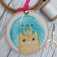 Meowy Christmas- colourful Christmas Cat hoop art - Christmas Decor