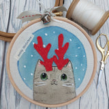 Meowy Christmas- colourful Christmas Cat hoop art - Christmas Decor