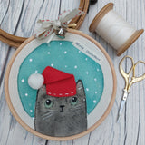 Meowy Christmas- colourful Christmas Cat hoop art - Christmas Decor