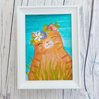 Original cat painting - flower crown cat