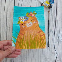 Original cat painting - flower crown cat