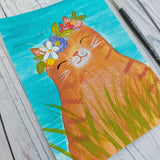 Original cat painting - flower crown cat