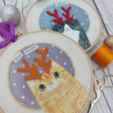 Meowy Christmas- colourful Christmas Cat hoop art - Christmas Decor