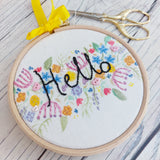Hello - floral hoop art
