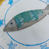 A Little Fishy hoop art - 8" textile art