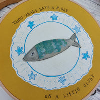 A Little Fishy hoop art - 8" textile art