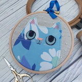 Blue cat - vintage fabric cat art