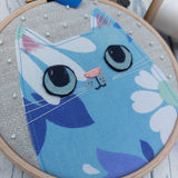 Blue cat - vintage fabric cat art