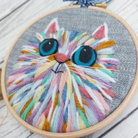 Rainbow cat art - textile cat wall decor