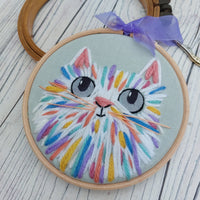 Rainbow cat art - textile cat wall decor