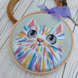 Rainbow cat art - textile cat wall decor