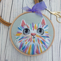 Rainbow cat art - textile cat wall decor