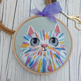 Rainbow cat art - textile cat wall decor