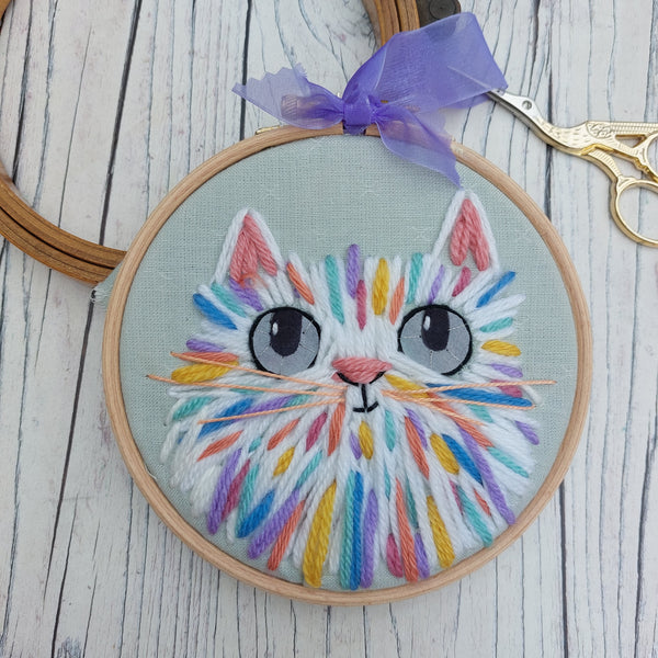 Rainbow cat art - textile cat wall decor