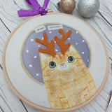 Meowy Christmas- colourful Christmas Cat hoop art - Christmas Decor