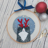 Meowy Christmas- colourful Christmas Cat hoop art - Christmas Decor