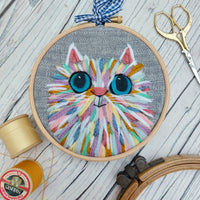 Rainbow cat art - textile cat wall decor