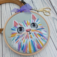 Rainbow cat art - textile cat wall decor
