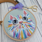 Rainbow cat art - textile cat wall decor