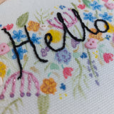 Hello - floral hoop art