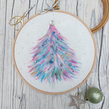 Pink & Blue Christmas tree hoop art